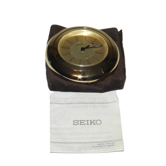 Seiko Alarm Travel Clock Champange Dial Gold Tone Round 76mm QQQ155G No Battery - Picture 8 of 13